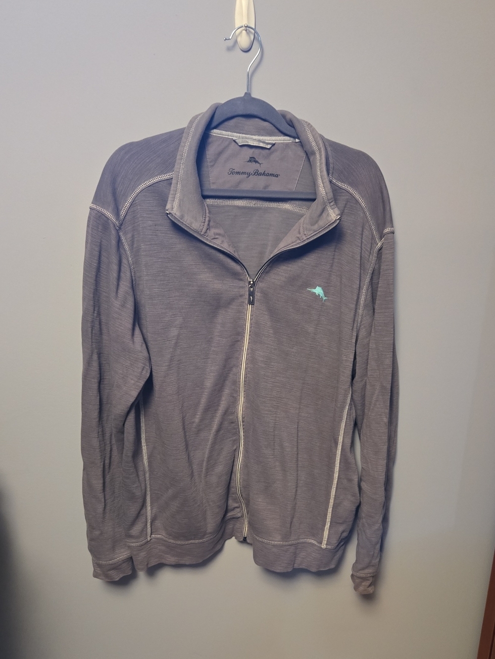 Tommy Bahama Men's Light Gray Zip-Up Sweater Jacket
